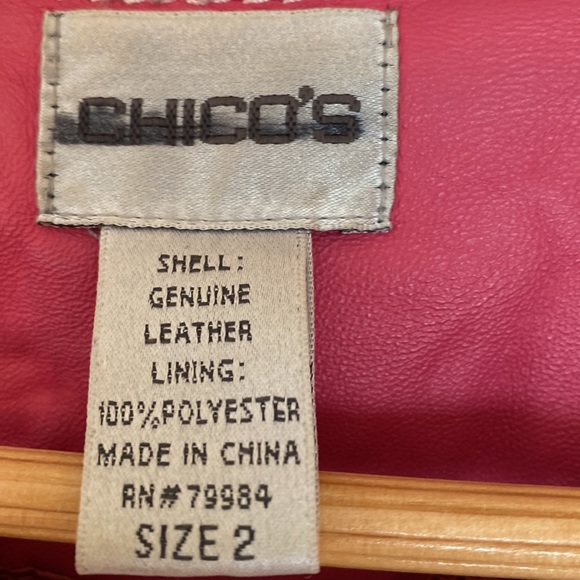 Pink collarless leather jacket - Picture 3 of 5